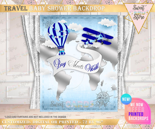 Boy Meets World Printable Backdrop, Airplane Boy Backdrop, Travel Boy Backdrop, Hot air balloon backdrop, Airlines baby shower backdrop