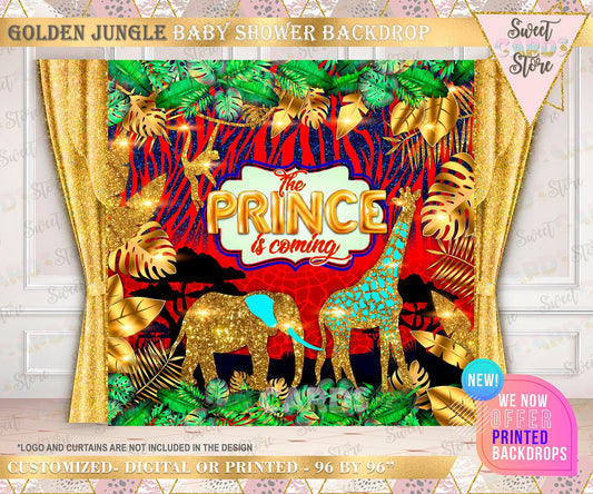 Jungle printable baby shower backdrop, Red and gold baby shower safari baby shower safari backdrop golden baby shower jungle decor whimsical