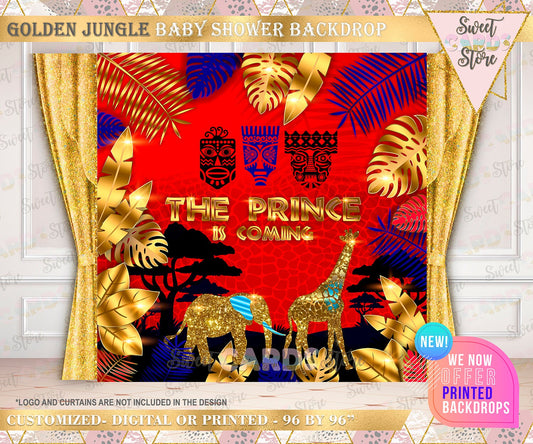 Jungle printable baby shower backdrop Red blue gold baby shower safari baby shower safari backdrop golden baby shower jungle decor whimsical