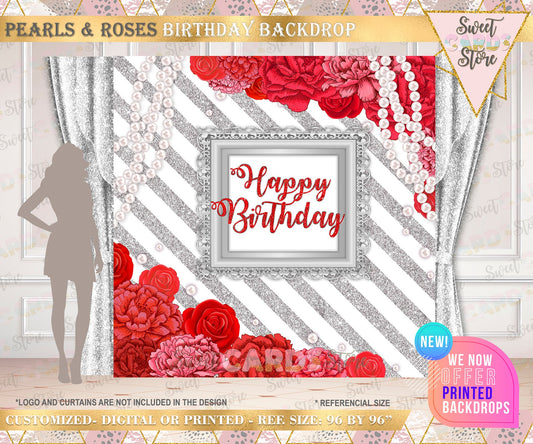 Glitter and Pearls Baby Shower Birthday Backdrop, Siver Glitter and Pearls Baby Shower, Silver red Glitter Baby Shower, Pearls Baby Shower