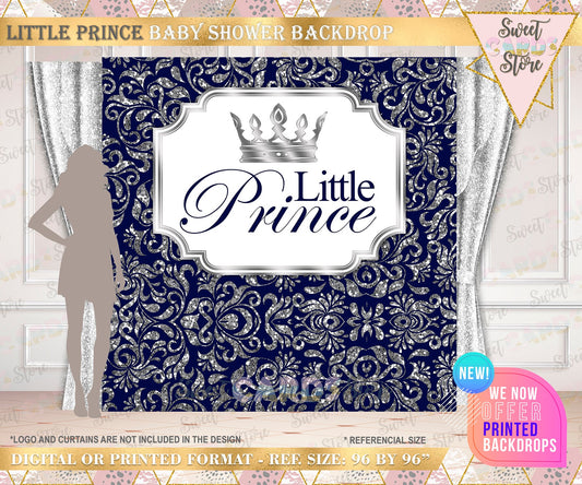 Royal Prince Little Prince Blue and Silver  backdrop, crown navy blue and silver backdrop, Baby shower backdrop Royal Prince backdrop