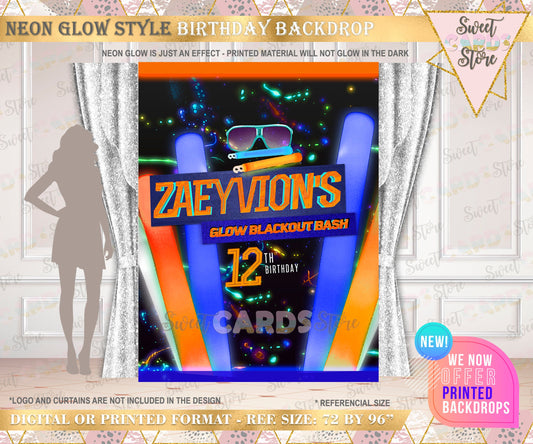 Neon and glow  backdrop, Neon backdrop, background glow, neon colors, party, birthday, sixteen, fifteen, personalized,custom Printed digital