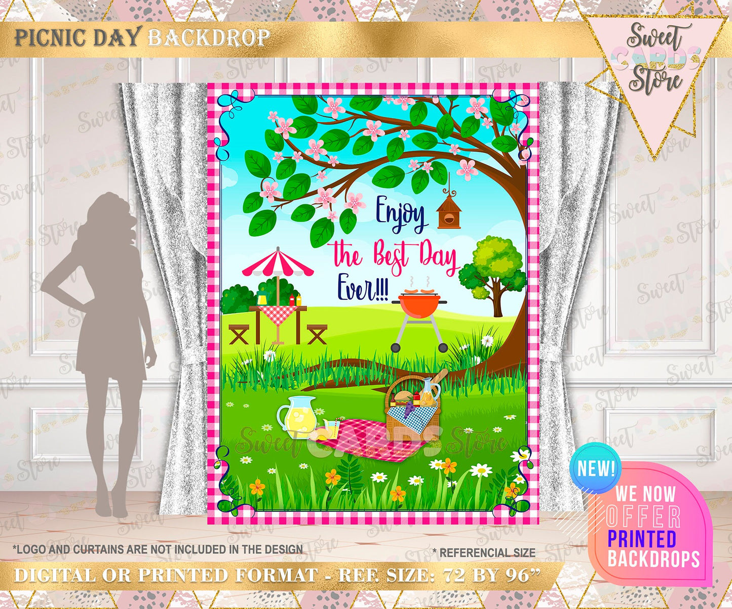 Picnic Backdrop, Picnic Day Backdrop, Picnic Birthday Party decor, picnic background, Picnic Banner