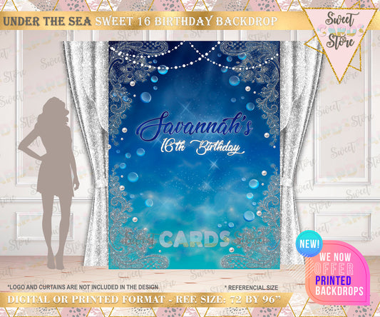 Under the sea Sweet 16 Printable Backdrop, Under the sea Sweet Sixteen, underwater sweet sixteen backdrop, under the sea photo backdrop,