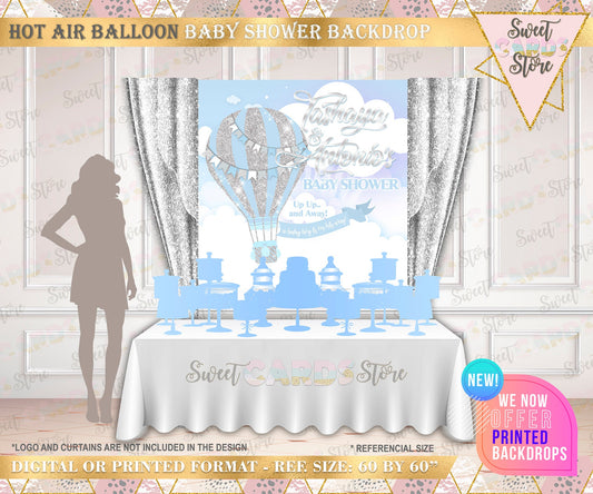 Hot air balloon Baby shower backdrop, Up Up and away backdrop baby shower hot air balloon banner up and away travel boy baby shower backdrop