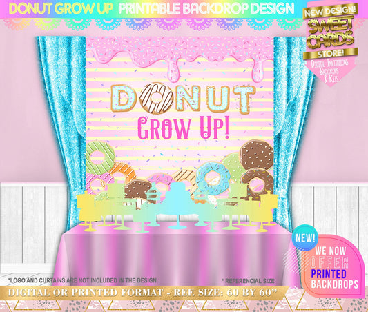 Donut grow up backdrop, Donuts Backdrop, Donut and Sprinkles Party backdrop, Donuts banner, Candy Backdrop, Sweet candyland backdrop
