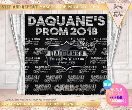 Masquerade Prom Black silver Step and Repeat Backdrop, Prom Elegant Backdrop, Prom decor, Prom party Backdrop, 2k23 Backdrop, Prom 2023
