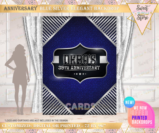 5OTH Birthday Party Backdrop, Fifty Birthday Party Backdrop, Blue silver 50th Birthday Backdrop, Elegant 50th Backdrop , 50th decor backdrop