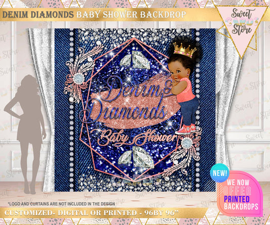 Denim Diamonds Baby girl Backdrop, Denim Baby Shower Backdrop, Diamonds Baby shower backdrop, Denim Diamonds party banner, denim baby shower