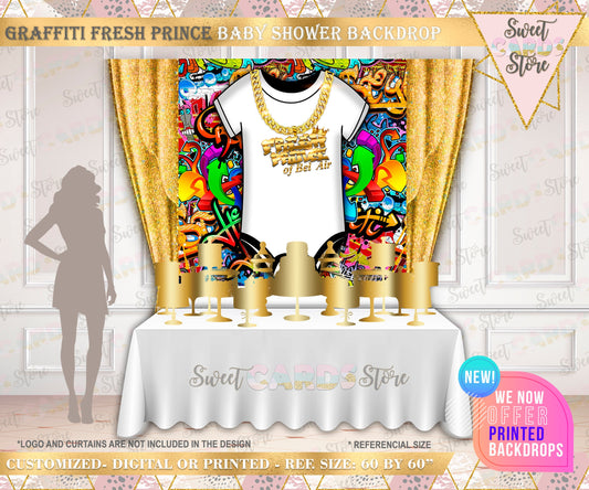 Graffiti fresh prince baby shower backdrop, baby shower, backdrop, customized, personalized, graffiti, party, birthday, printed backdrop