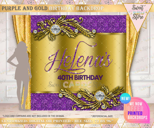 Purple and Gold Backdrop, 50th aniversary backdrop, Elegant gold purple backdrop, Prom Backdrop purple gold jewelery backdrop print digital