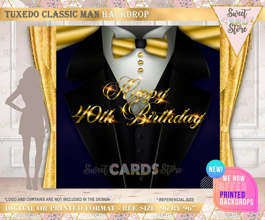 Navy gold Tuxedo Printable Backdrop, Classic Man Backdrop, tuxedo Background, man party Backdrop, Man Jacket, tuxedo banner 50th anniversary