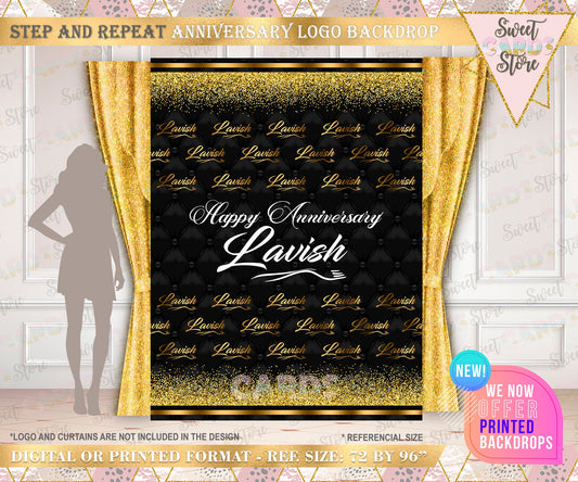 Black and gold step and repeat backdrop, event backdrop step and repeat backdrop, logo step and repeat backdrop, gold glitter party backdrop