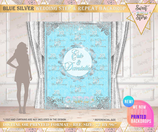Wedding printable Backdrop, Wedding blue silver printable backdrop, Wedding Photo Backdrop, Wedding banner, Wedding Anniversary backdrop