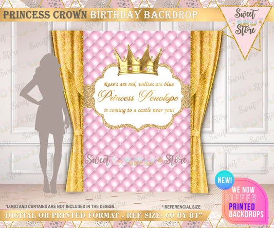 Princess crown Tiara backdrop, Crown tiara backdrop, Princess girl backdrop, Tiara crown backdrop, Princess party decor Printed or digital