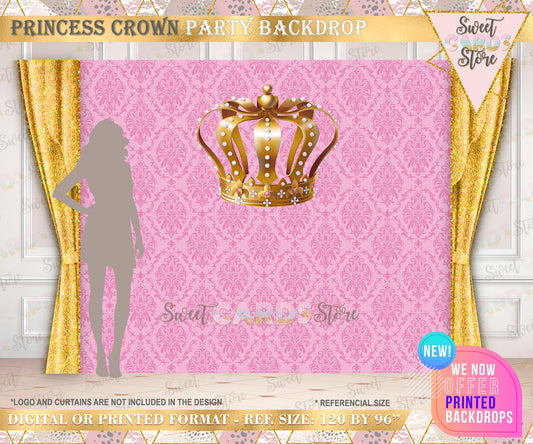 Princess crown Tiara backdrop, Crown tiara backdrop, Princess girl backdrop, Tiara crown backdrop, Princess party decor Printed or digital