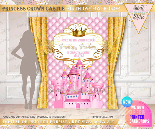 Princess crown Castle backdrop, Crown tiara Castle backdrop, Princess backdrop, castle backdrop, Princess party decor Printed or digital