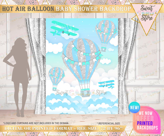 Hot air balloon Baby shower backdrop, Up Up and away backdrop baby shower hot air balloon banner up and away travel boy baby shower backdrop