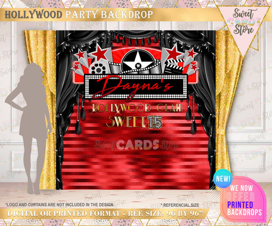 Hollywood Glam Printable Party Backdrop, Hollywood Party Backdrop Red black silver Party Backdrop, Hollywood Theme Party Backdrop Glam Party