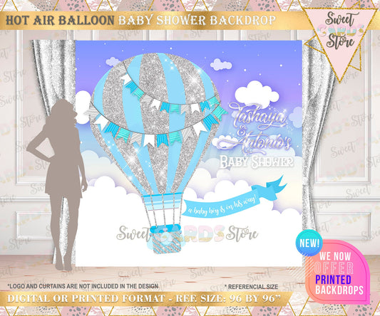 Hot air balloon Baby shower backdrop, Up Up and away backdrop baby shower hot air balloon banner up and away travel boy baby shower backdrop