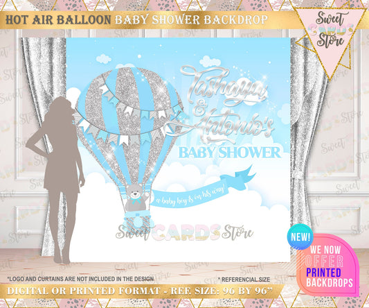 Hot air balloon Baby shower backdrop, Up Up and away backdrop baby shower hot air balloon banner up and away travel boy baby shower backdrop