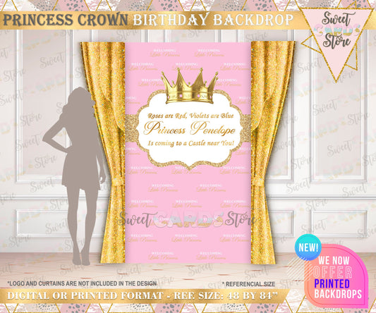 Princess crown Tiara backdrop, Crown tiara backdrop, Princess girl backdrop, Tiara crown backdrop, Princess party decor Printed or digital