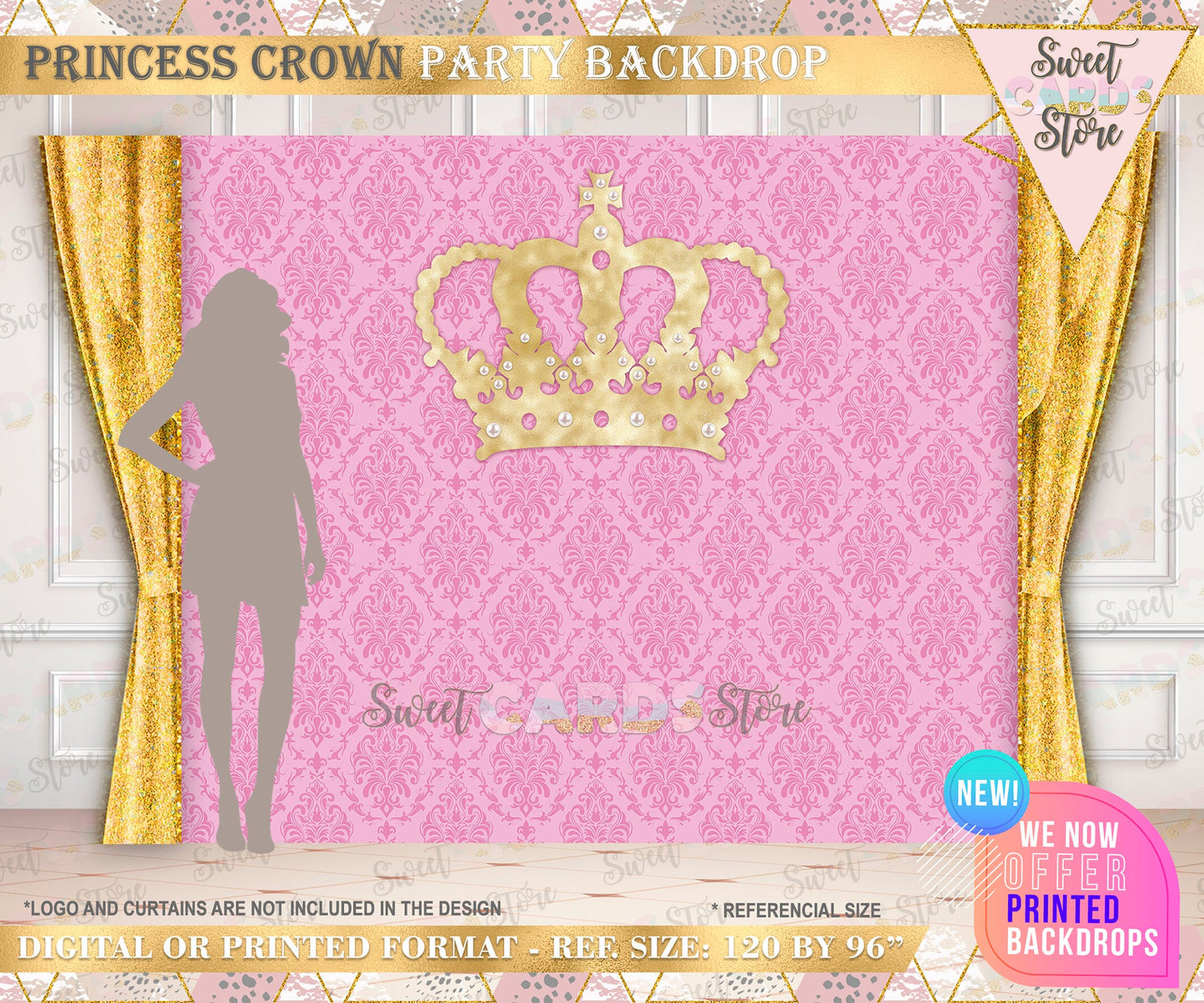 Princess crown Tiara backdrop, Crown tiara backdrop, Princess girl backdrop, Tiara crown backdrop, Princess party decor Printed or digital
