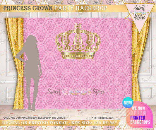 Princess crown Tiara backdrop, Crown tiara backdrop, Princess girl backdrop, Tiara crown backdrop, Princess party decor Printed or digital