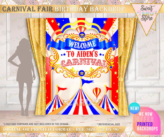 Red blue Carnival Circus fair Printable Backdrop, Welcome Carnival Backdrop, red blue Circus Backdrop, Carnival Circus Banner. Circus Banner