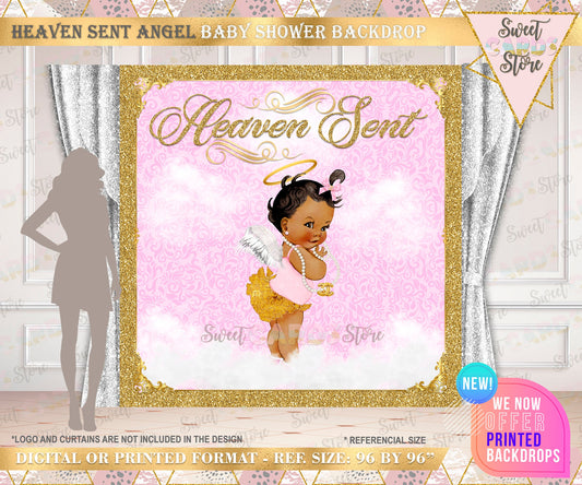 Heaven sent Angel Baby girl shower Backdrop, Heaven Sent Angel Backdrop, Angel Wings rose gold Silver Backdrop, Angel Baby girl backdrop