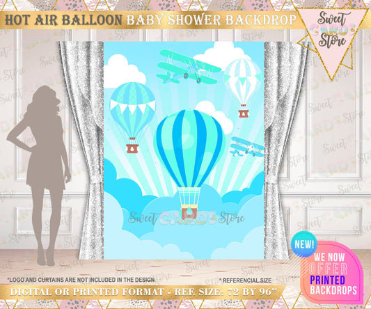 Hot air balloon Baby shower backdrop, Up Up and away backdrop baby shower hot air balloon banner up and away travel boy baby shower backdrop