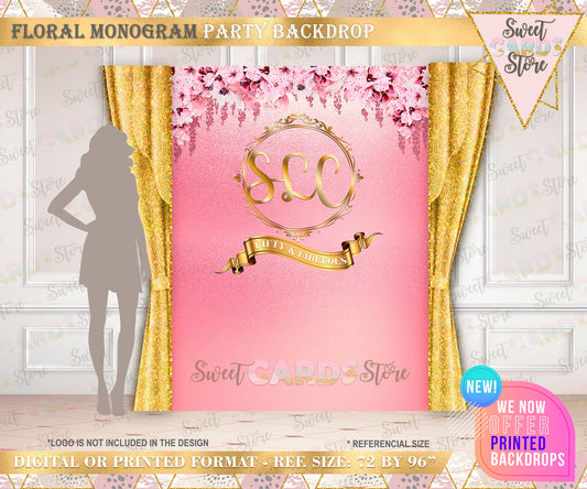 Floral wedding step and repeat backdrop, floral watercolor step and repeat wedding anniversary backdrop, flowers step and repeat monogram