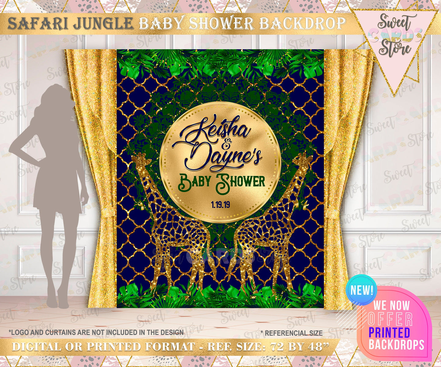 Giraffe Jungle Printable Baby shower backdrop, jungle Baby shower Backdrop, Giraffe baby shower, safari forest baby shower backdrop