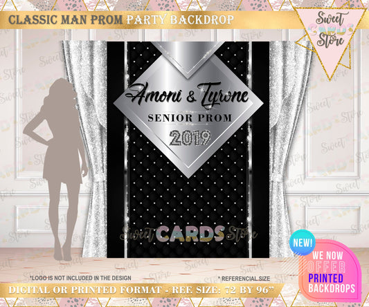 classic Prom Black silver Printable Backdrop, Prom Elegant Backdrop, Man Prom Background, Prom party Backdrop, Party Backdrop, Boy Prom 2023
