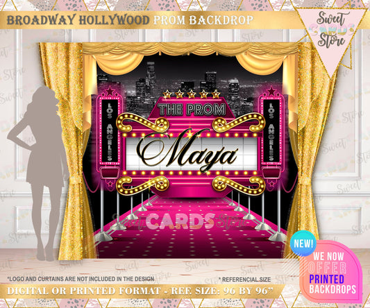 Hollywood Glam Printable Party Backdrop, Hollywood braodway Party Backdrop, fucshia gold Party Backdrop, Hollywood broadway party backdrop