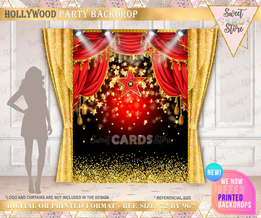 Hollywood Glam Printable Party Backdrop, Hollywood Party Backdrop, Red and gold Party Backdrop, Hollywood Theme Party Backdrop, Glam Party