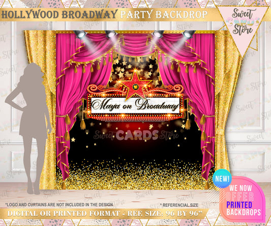 Hollywood Glam Printable Party Backdrop, Hollywood Party Backdrop pink red gold Party Backdrop, Hollywood Theme Party Backdrop Glam Party