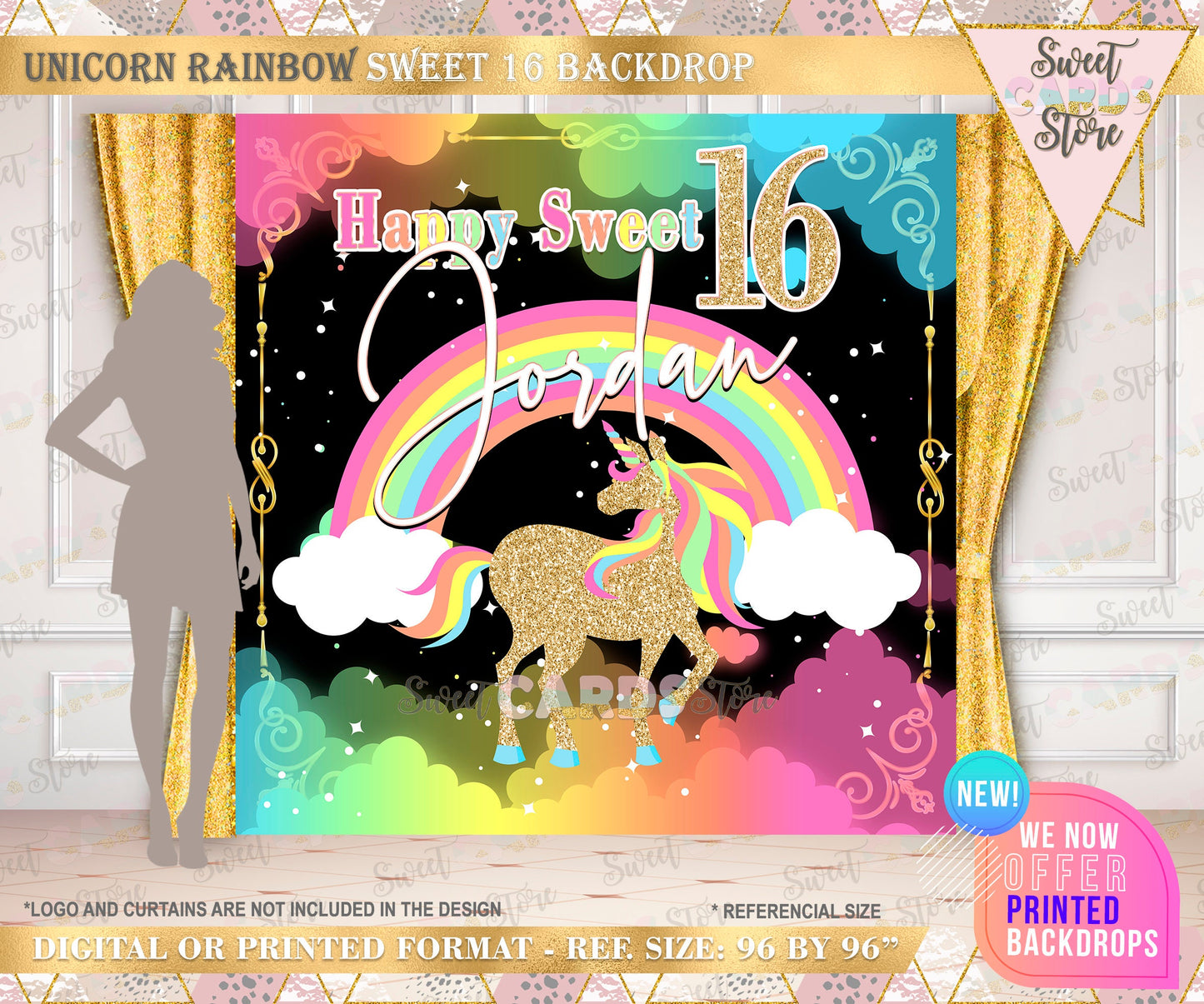 Unicorn printable digital backdrop, unicorn party, unicorn sweet 16 backdrop decor, unicorn birthday, unicorn banner, unicorn baby shower