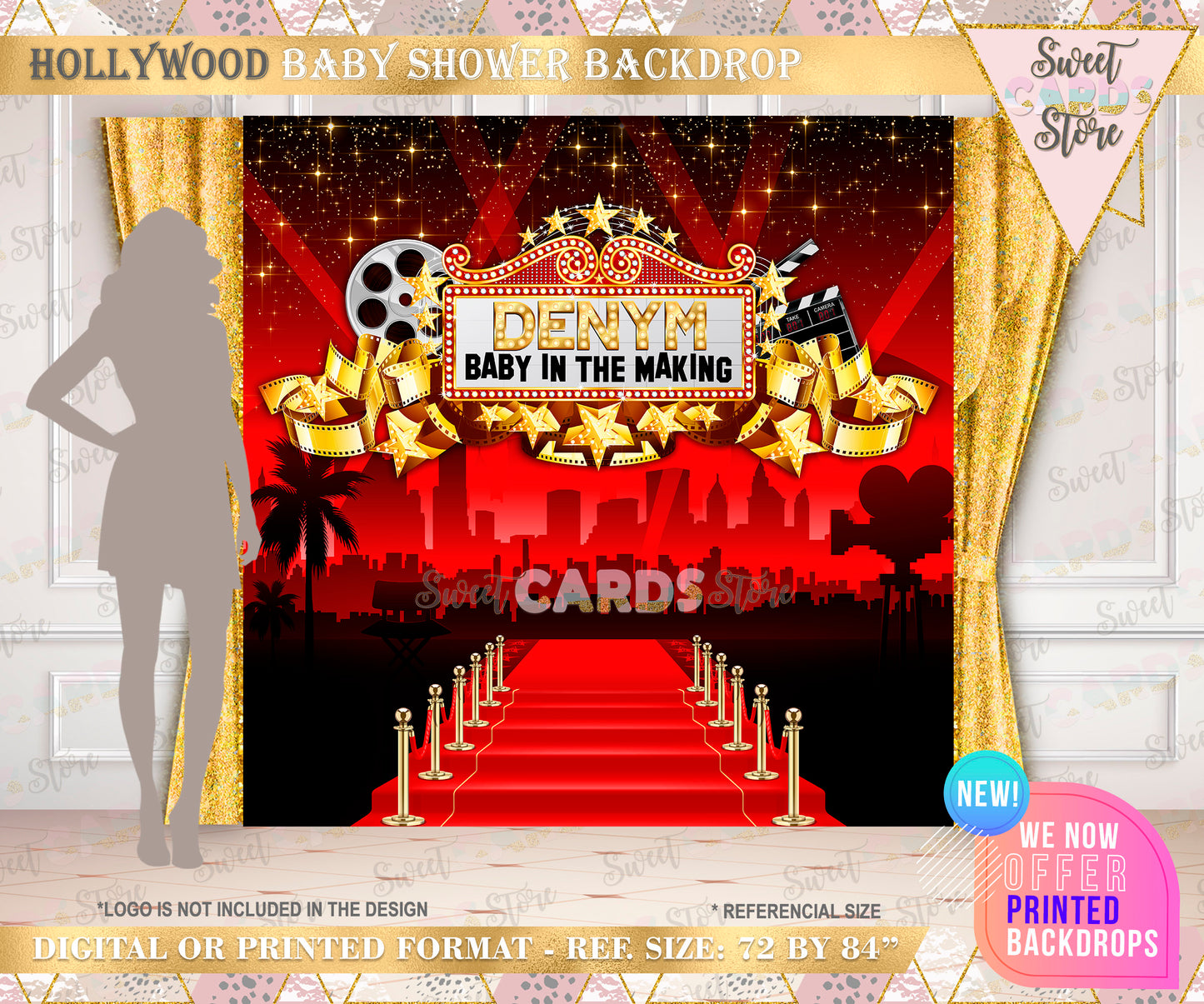 Hollywood Glam Party Backdrop, Hollywood Party Backdrop, Red and gold Party Backdrop, Hollywood Theme Party Backdrop, glam Party backdrop