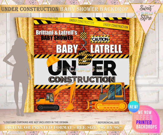Construction baby shower backdrop, construction trucks baby shower backdrop construction banner  construction party backdrop trucks backdrop