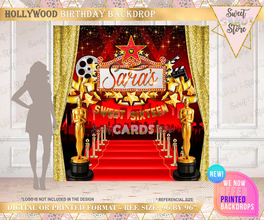Hollywood Glam Party Backdrop, Hollywood Party Backdrop, Red and gold Party Backdrop, Hollywood Theme Party Backdrop, glam Party backdrop