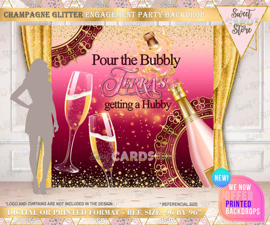 Champagne glitter engagement party backdrop, engagement party backdrop decor, burgundy gold champagne backdrop elegant backdrop decor