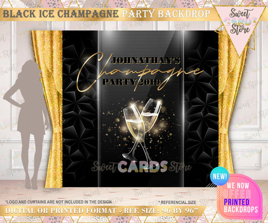 black ice champagne party backdrop, champagne party step and repeat backdrop, black ice birthday backdrop, black ice champagne party decor