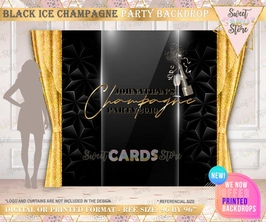 black ice champagne party backdrop, champagne party step and repeat backdrop, black ice birthday backdrop, black ice champagne party decor