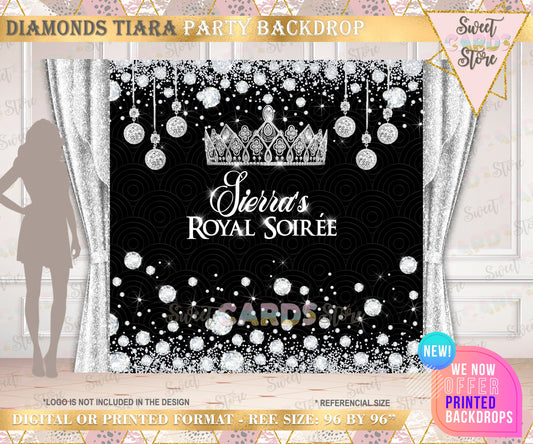 Princess Printable Party Backdrop, Princess crown Party Backdrop, Princess tiara Backdrop, Princess birthday party, Princess baby shower
