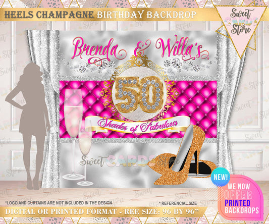 High Heels champagne diamonds birthday backdrop, Heels and champagne backdrop, Glam Backdrop, Glam Birthday heels champagne step & repeat