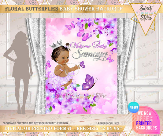 Butterfly and flowers Purple Baby Shower Printable backdrop, Purple Girl Baby shower Backdrop, Butterfly baby shower backdrop, purple shower