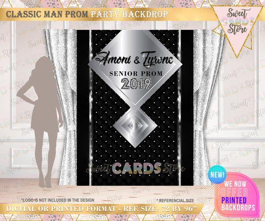 classic Prom Black silver Printable Backdrop, Prom Elegant Backdrop, Man Prom Background, Prom party Backdrop, Party Backdrop, Boy Prom 2023