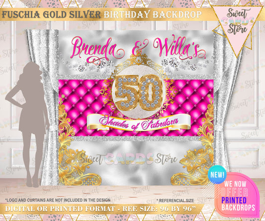 Diamonds Gold birthday backdrop,Diamonds backdrop, Glam Backdrop, Glam Birthday Backdrop, elegant fucshia silver gold step & repeat backdrop