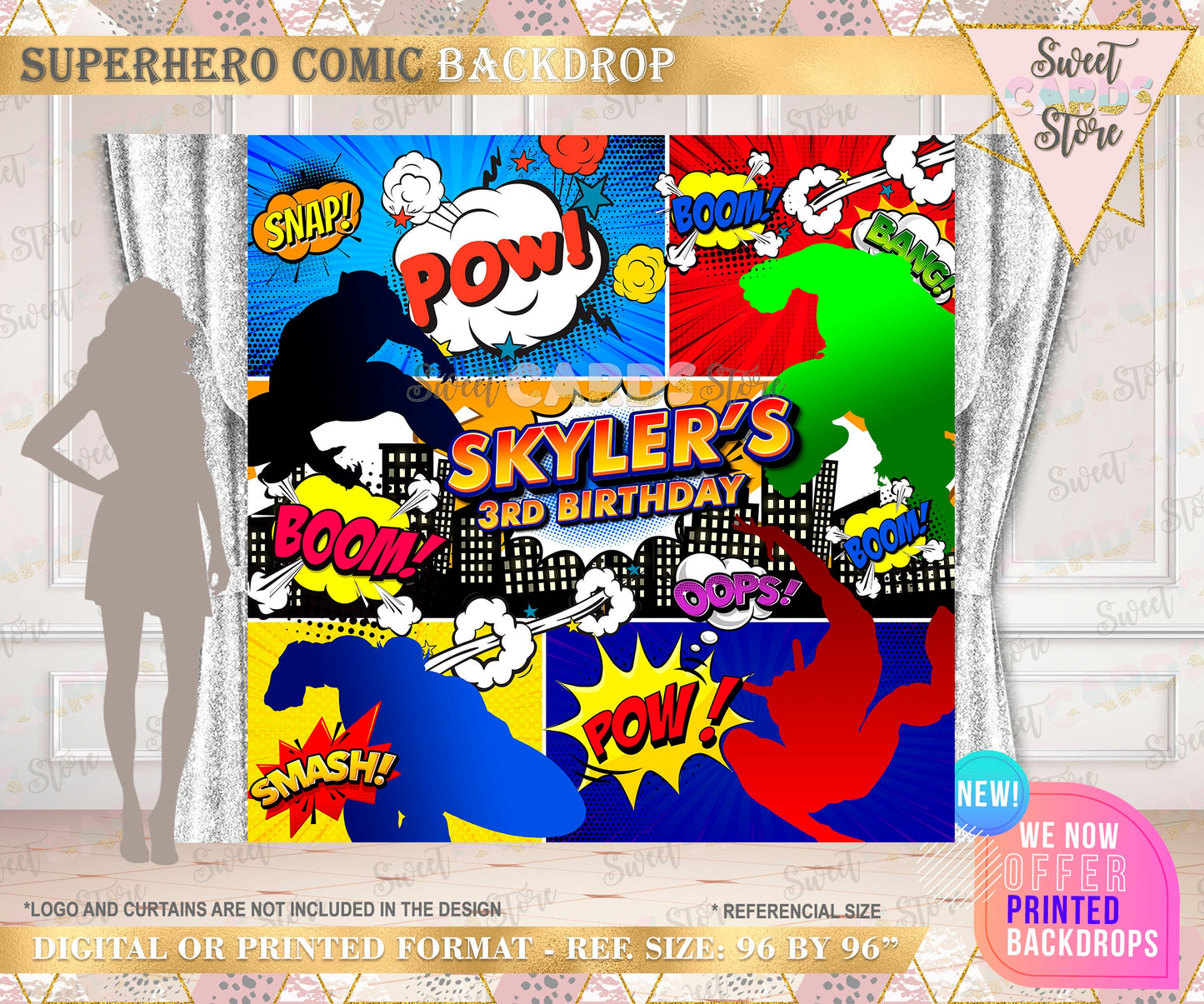 Superhero Comic Style backdrop, superhero backdrop, superhero cartoon backdrop, comic backdrop superhero birthday banner decor